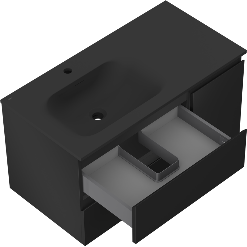 Mexen Orio шкаф за баня 90 см с умивалник Vela ляв, 2S, 1D, черен мат - 91A13-09047-3-BBFFF71-W23L71