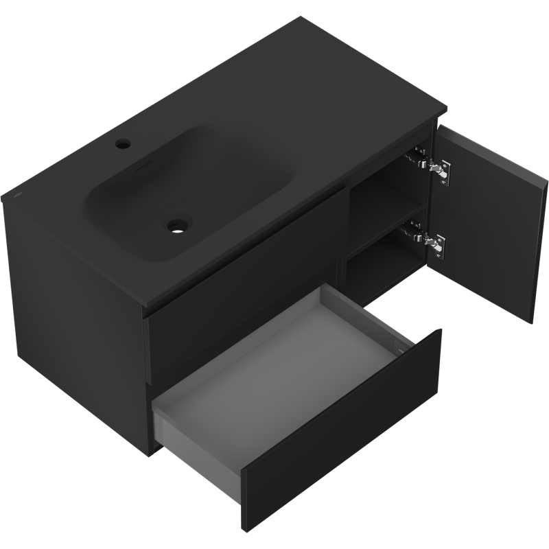 Mexen Orio шкаф за баня 90 см с умивалник Vela ляв, 2S, 1D, черен мат - 91A13-09047-3-BBFFF71-W23L71