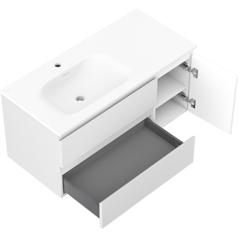 Mexen Orio шкаф за баня 100 см с мивка Vela лява, 2S, 1D, бял мат - 91A13-10047-3-BBFFFF01-W23L01