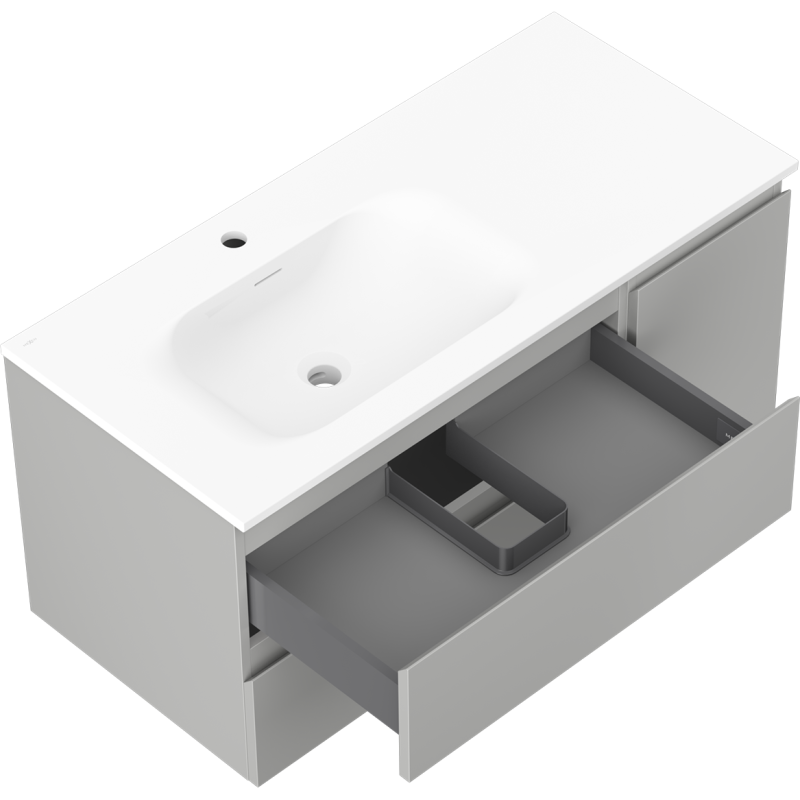 Mexen Orio шкаф за баня 100 см с мивка Вела лява, 2S, 1D, сива мат/бяла мат