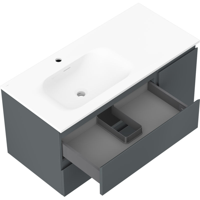 Mexen Orio шкаф за баня 100 см с мивка Vela лява, 2S, 1D, графит мат/бял мат