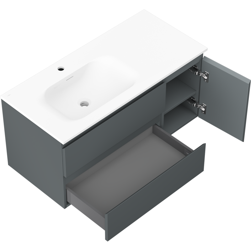 Mexen Orio шкаф за баня 100 см с мивка Vela лява, 2S, 1D, графит мат/бял мат