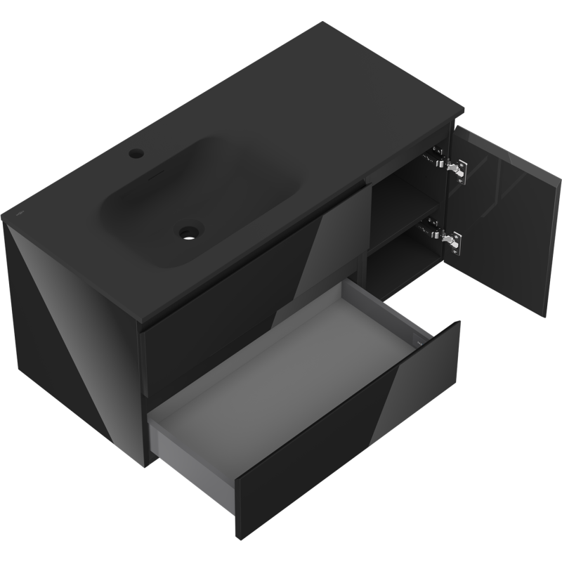 Mexen Orio шкаф за баня 100 см с мивка Vela ляв, 2S, 1D, черен блясък/черен мат