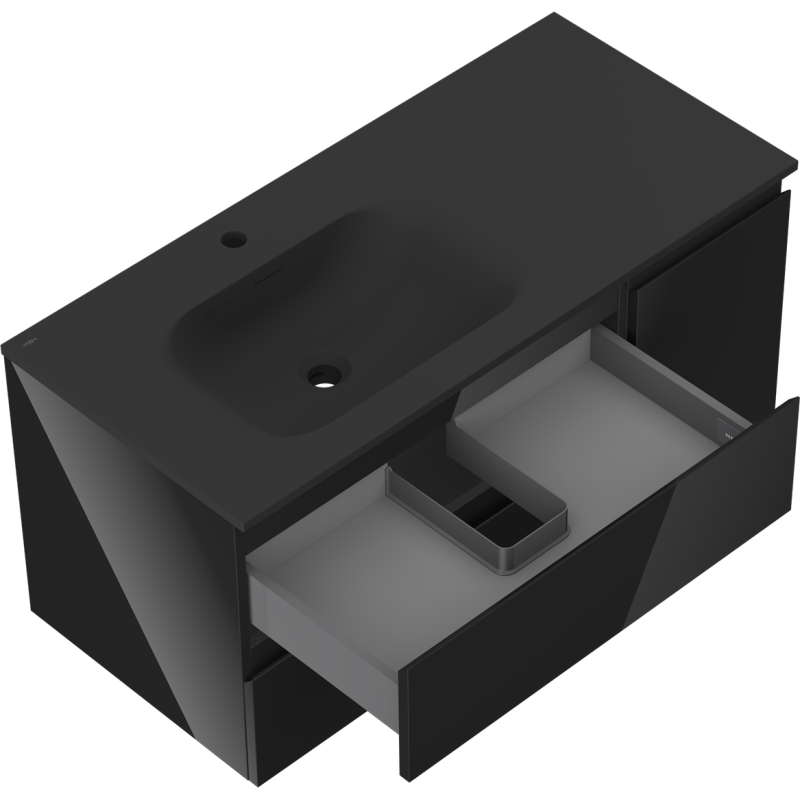 Mexen Orio шкаф за баня 100 см с мивка Vela лява, 2S, 1D, черен гланц/черен мат