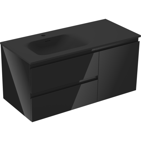 Mexen Orio шкаф за баня 100 см с мивка Vela лява, 2S, 1D, черен гланц/черен мат