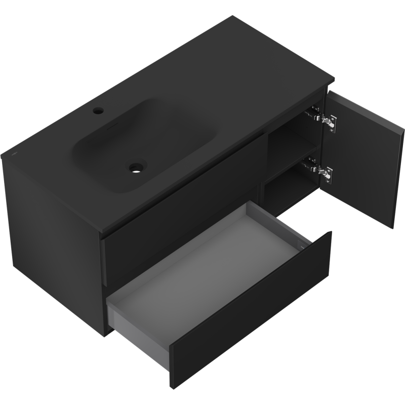 Mexen Orio шкаф за баня 100 см с мивка Vela лява, 2S, 1D, черна мат - 91A13-10047-3-BBFFF71-W23L71
