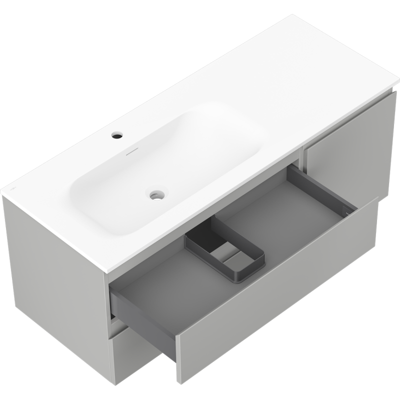 Mexen Orio шкаф за баня 120 см с мивка Vela лява, 2S, 1D, сиво мат/бяло мат