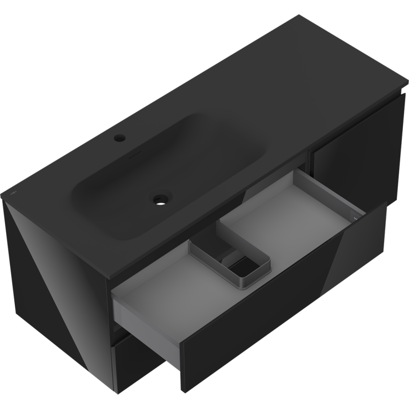 Mexen Orio шкаф за баня 120 см с мивка Vela лява, 2S, 1D, черен гланц/черен мат - 91A13-12047-3-BBFFF70-W23L71