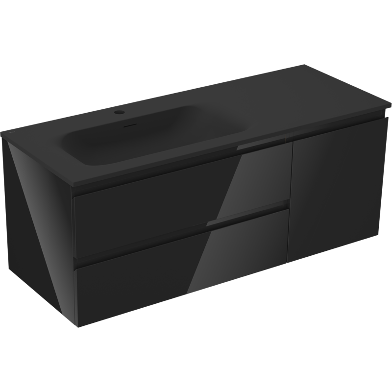 Mexen Orio шкаф за баня 120 см с мивка Vela лява, 2S, 1D, черен гланц/черен мат - 91A13-12047-3-BBFFF70-W23L71