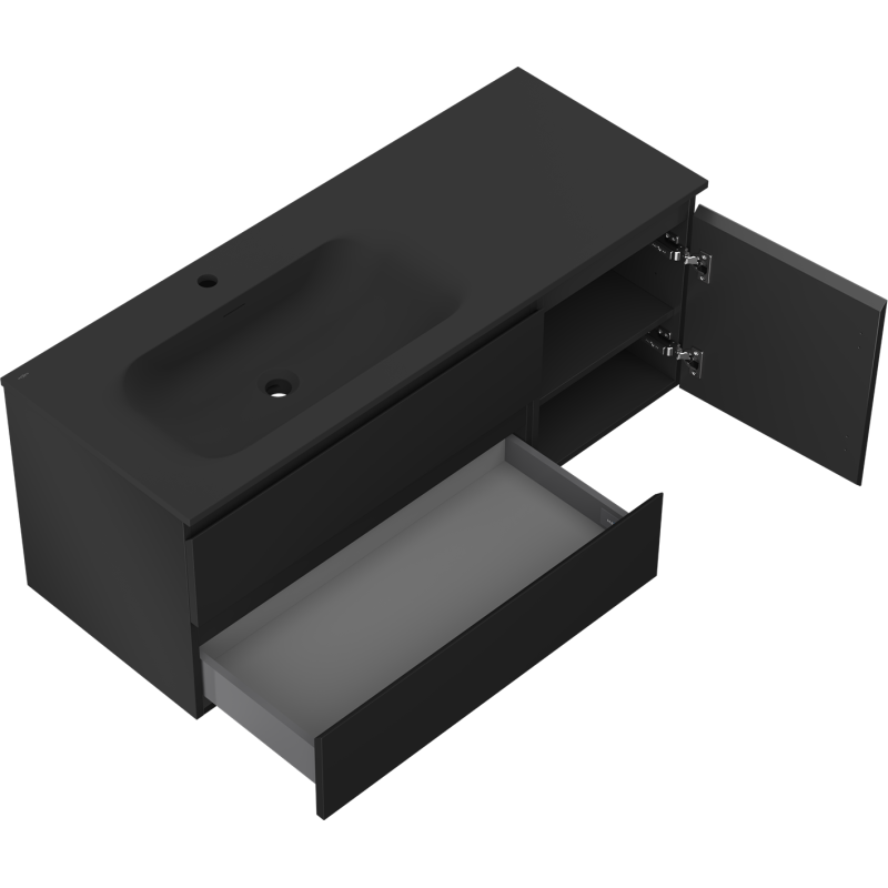 Mexen Orio шкаф за баня 120 см с мивка Vela ляв, 2S, 1D, черен мат - 91A13-12047-3-BBFFF71-W23L71