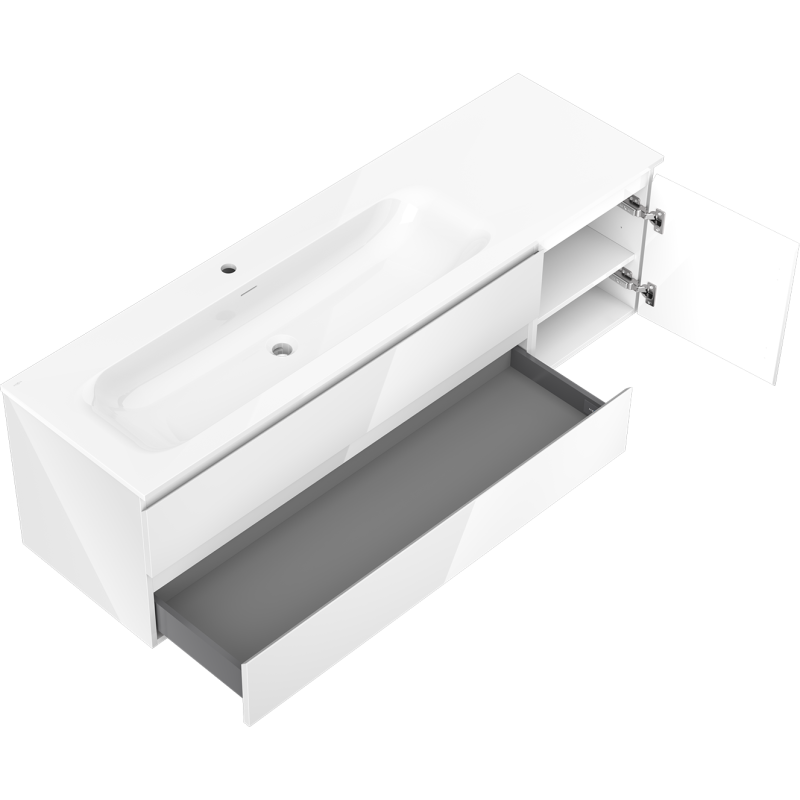 Mexen Orio шкаф за баня 160 см с мивка Vela лява, 2S, 1D, бял гланц - 91A13-16047-3-BBFFF00-W23L00