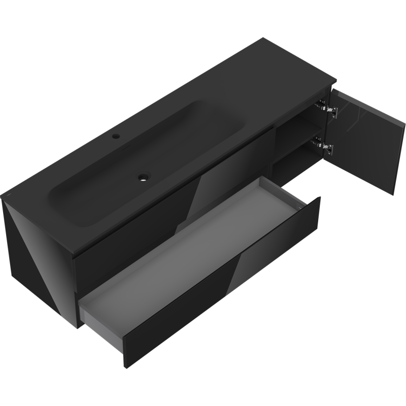 Mexen Orio шкаф за баня 160 см с мивка Вела ляв, 2S, 1D, черен гланц/черен мат