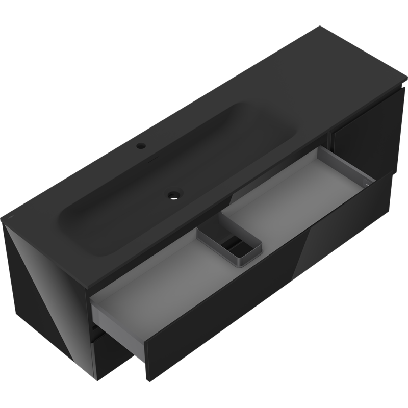 Mexen Orio шкаф за баня 160 см с мивка Вела ляв, 2S, 1D, черен гланц/черен мат