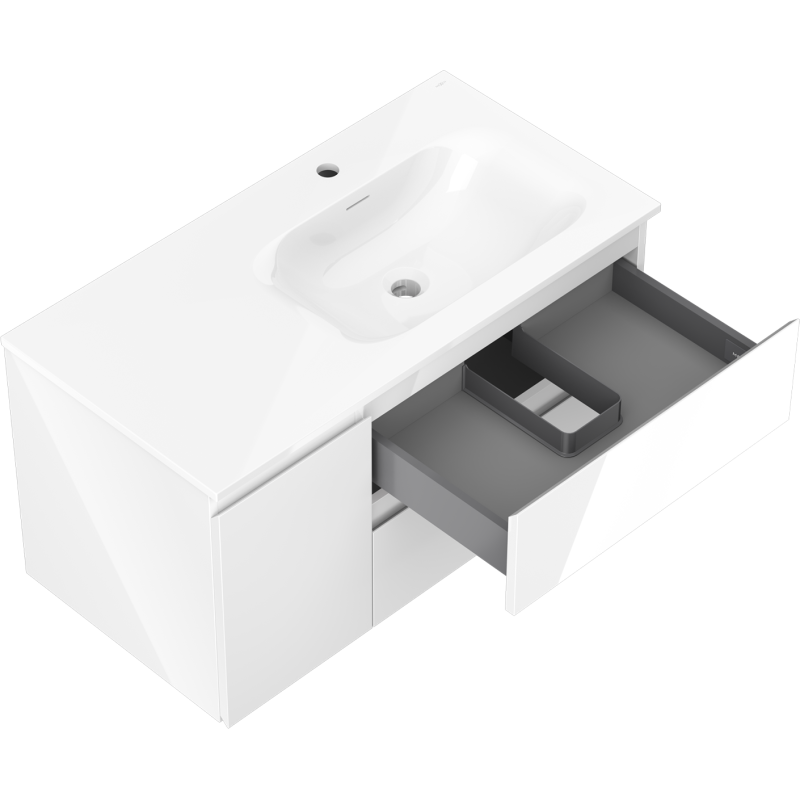 Mexen Orio шкаф за баня 90 см с мивка Vela дясна, 2S, 1D, бял гланц - 91A13-09047-3-BBFFF00-W23P00