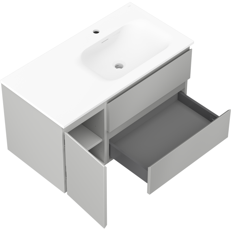 Mexen Orio шкаф за баня 90 см с мивка Vela дясна, 2S, 1D, сив мат/бял мат - 91A13-09047-3-BBFFF62-W23P01