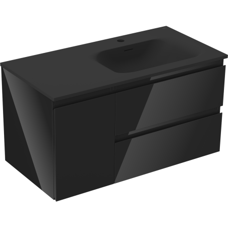 Mexen Orio шкаф за баня 90 см с мивка Vela дясна, 2S, 1D, черен гланц/черен мат - 91A13-09047-3-BBFFF70-W23P71