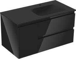 Mexen Orio шкаф за баня 90 см с мивка Vela дясна, 2S, 1D, черен гланц/черен мат - 91A13-09047-3-BBFFF70-W23P71