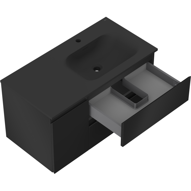 Mexen Orio баня шкаф 90 см с мивка Vela дясна, 2S, 1D, черна мат - 91A13-09047-3-BBFFF71-W23P71