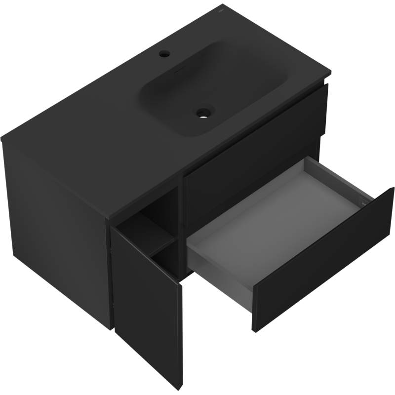 Mexen Orio баня шкаф 90 см с мивка Vela дясна, 2S, 1D, черна мат - 91A13-09047-3-BBFFF71-W23P71