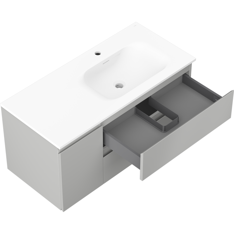 Mexen Orio шкаф за баня 100 см с мивка Vela дясна, 2S, 1D, сив мат/бял мат
