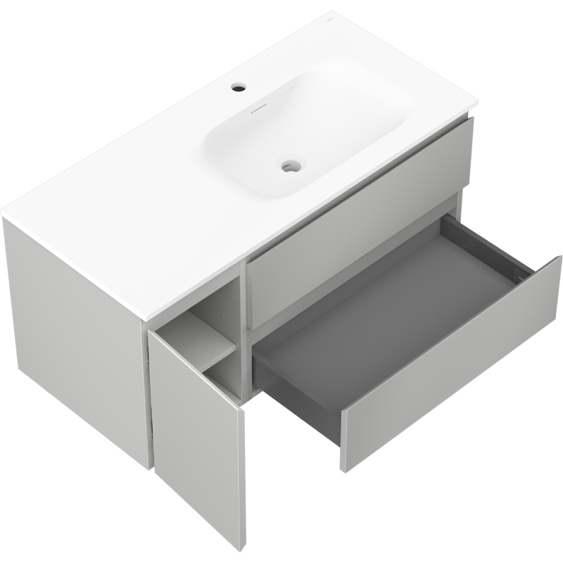 Mexen Orio шкаф за баня 100 см с мивка Vela дясна, 2S, 1D, сив мат/бял мат