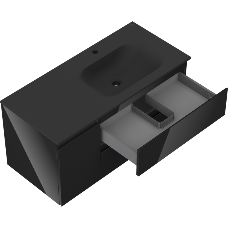 Mexen Orio шкафче за баня 100 см с мивка Vela дясно, 2S, 1D, черен гланц/черен мат