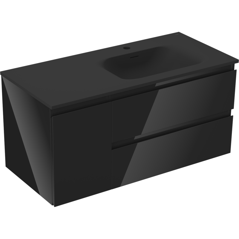 Mexen Orio шкафче за баня 100 см с мивка Vela дясно, 2S, 1D, черен гланц/черен мат