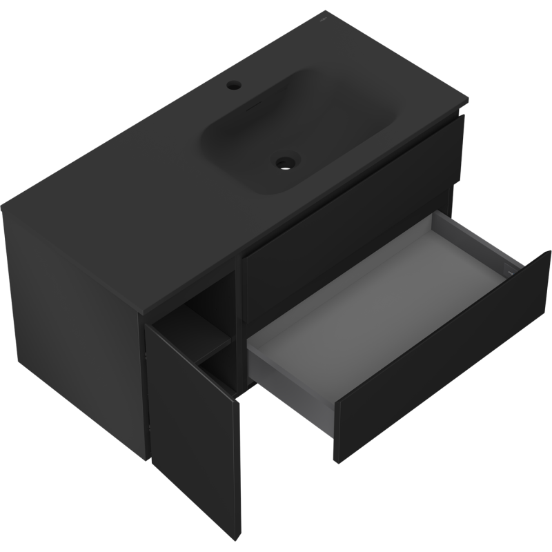 Mexen Orio шкаф за баня 100 см с мивка Vela дясна, 2S, 1D, черен мат