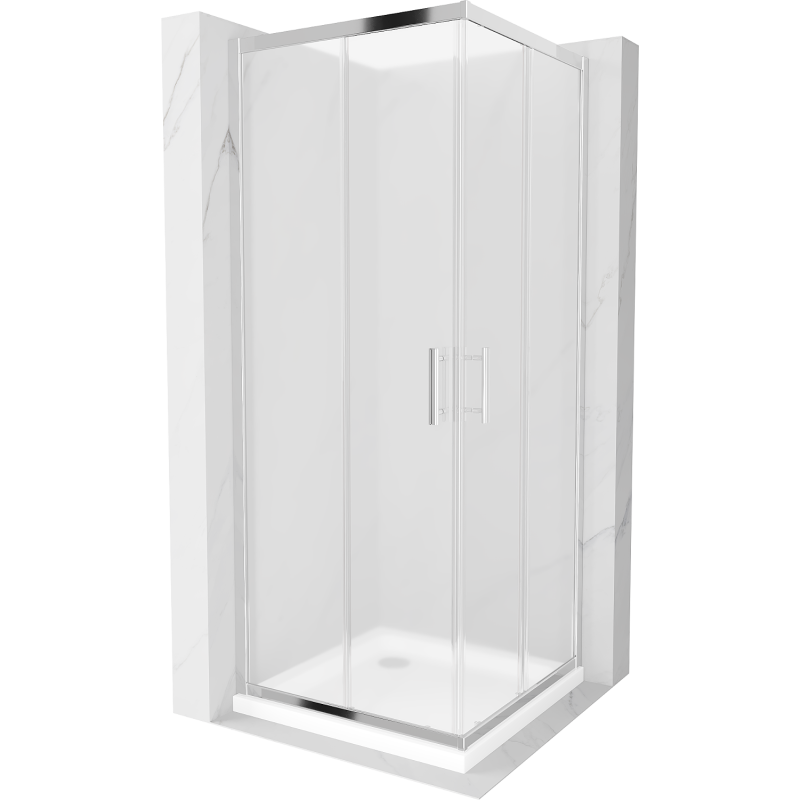 Mexen Rio Квадратна душ кабина 90 x 90 см, матирана, хром + корито Flat, бяло