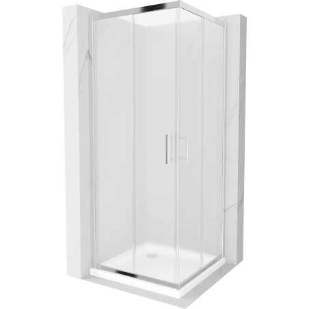Mexen Rio Квадратна душ кабина 90 x 90 см, матирана, хром + корито Flat, бяло