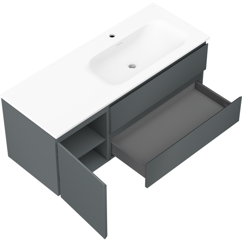 Mexen Orio шкаф за баня 120 см с мивка Vela дясна, 2S, 1D, графит мат/бял мат