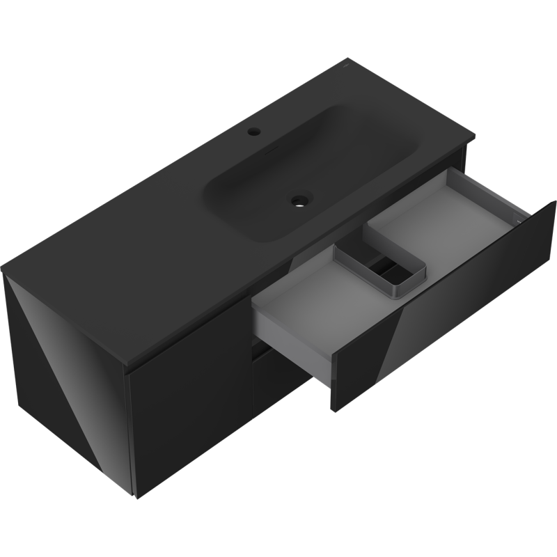 Mexen Orio баня шкаф 120 см с мивка Vela дясна, 2S, 1D, черен гланц/черен мат - 91A13-12047-3-BBFFF70-W23P71