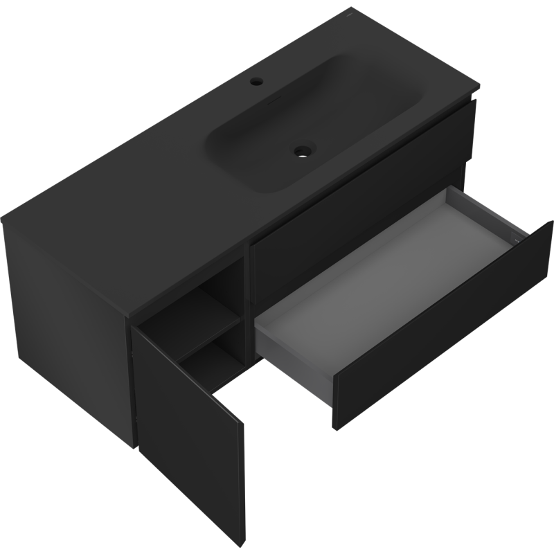 Mexen Orio шкаф за баня 120 см с мивка Vela дясна, 2S, 1D, черен мат