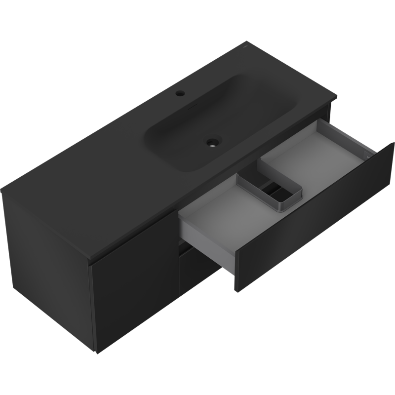Mexen Orio шкаф за баня 120 см с мивка Vela дясна, 2S, 1D, черен мат