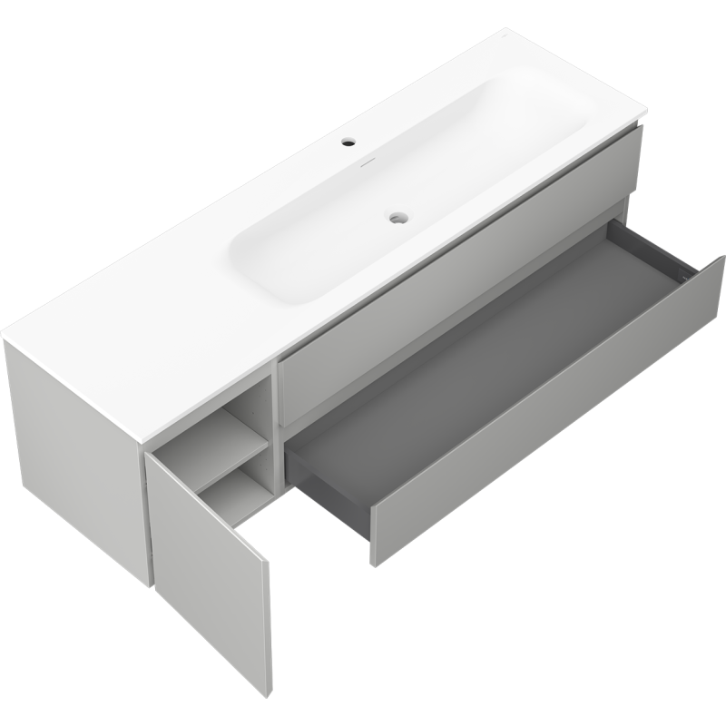 Mexen Orio шкаф за баня 160 см с умивалник Vela дясно, 2S, 1D, сив мат/бял мат - 91A13-16047-3-BBFFF62-W23P01