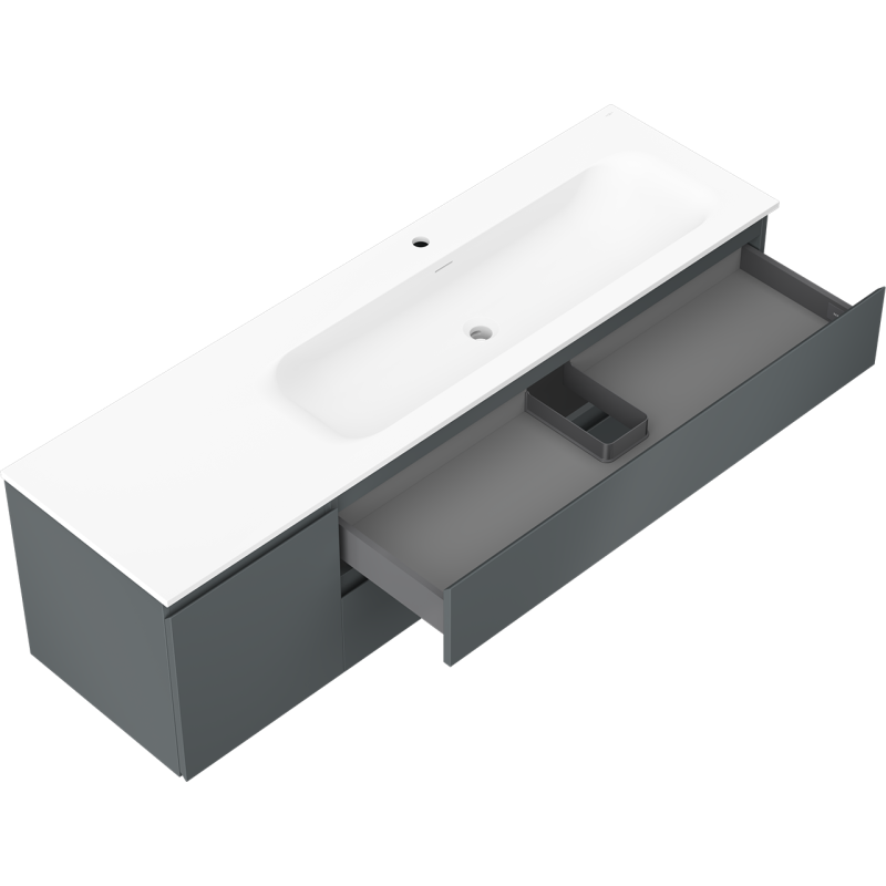 Mexen Orio шкаф за баня 160 см с мивка Vela дясна, 2S, 1D, графит мат/бял мат