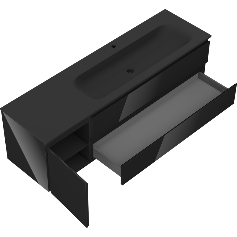 Mexen Orio шкаф за баня 160 см с мивка Vela дясна, 2S, 1D, черен гланц/черен мат - 91A13-16047-3-BBFFF70-W23P71