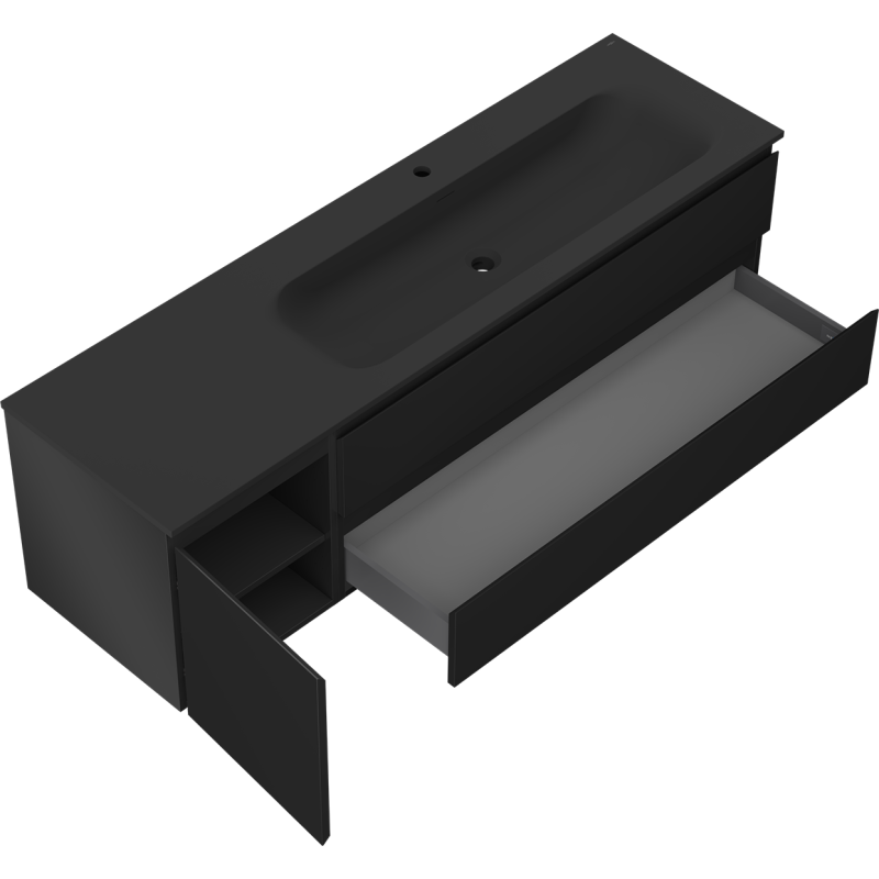 Mexen Orio шкафче за баня 160 см с мивка Vela дясна, 2S, 1D, черна мат - 91A13-16047-3-BBFFF71-W23P71