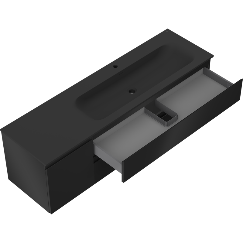 Mexen Orio шкафче за баня 160 см с мивка Vela дясна, 2S, 1D, черна мат - 91A13-16047-3-BBFFF71-W23P71