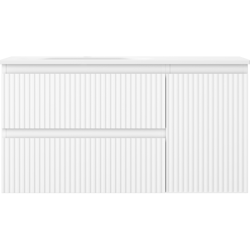 Mexen Rivel шкаф за баня 90 см с мивка Vela лява, 2S, 1D, набраздена, бял мат - 91A23-09047-3-BBFFF01-W23L01