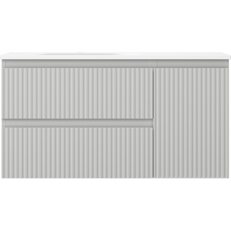 Mexen Rivel баня шкаф 90 см с мивка Vela лява, 2S, 1D, канелирана, сив мат/бял мат - 91A23-09047-3-BBFFF62-W23L01