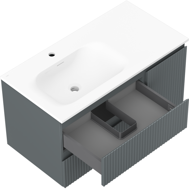 Mexen Rivel 90 см шкаф за баня с мивка Vela лява, 2S, 1D, рифелова, графит мат/бяла мат - 91A23-09047-3-BBFFF66-W23L01