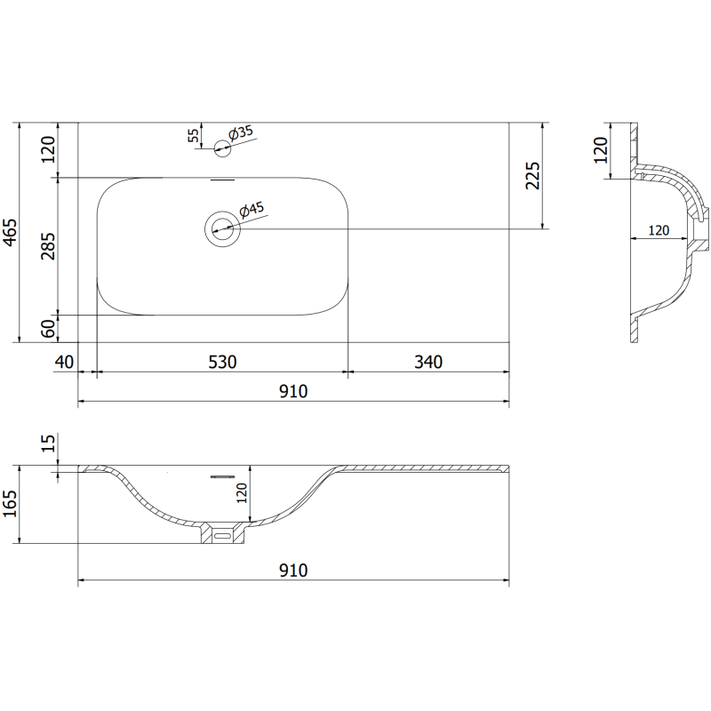 Mexen Rivel шкаф за баня 90 см с мивка Vela ляв, 2S, 1D, оребрен, черен мат