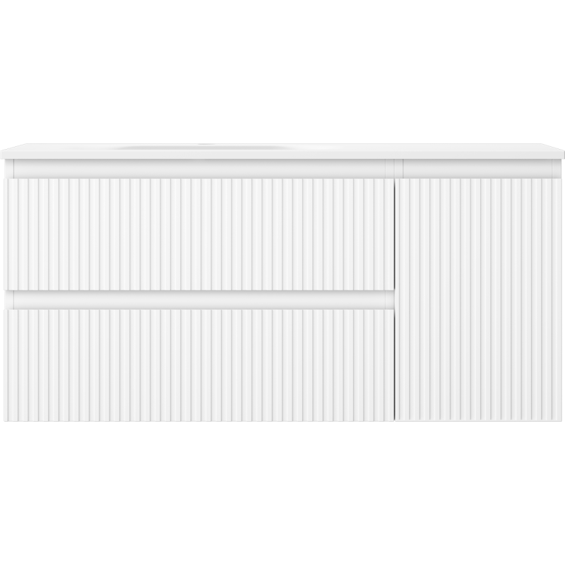 Mexen Rivel шкаф за баня 100 см с мивка Vela лява, 2S, 1D, оребрен, бял мат