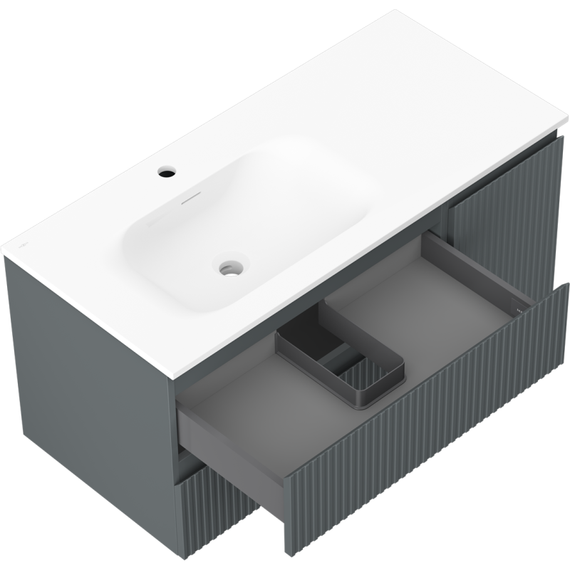 Mexen Rivel шкаф за баня 100 см с мивка Vela лява, 2S, 1D, релефен, графит/бял мат - 91A23-10047-3-BBFFF66-W23L01