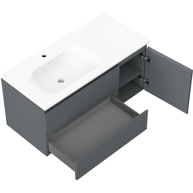 Mexen Rivel шкаф за баня 100 см с мивка Vela лява, 2S, 1D, релефен, графит/бял мат - 91A23-10047-3-BBFFF66-W23L01