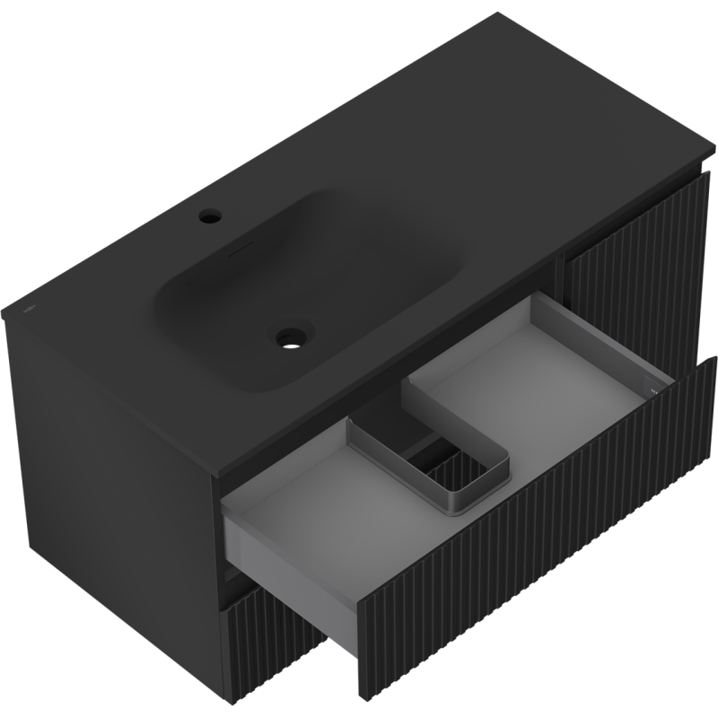 Mexen Rivel шкаф за баня 100 см с мивка Вела лява, 2S, 1D, релефна, черен мат