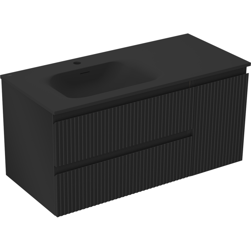 Mexen Rivel шкаф за баня 100 см с мивка Вела лява, 2S, 1D, релефна, черен мат