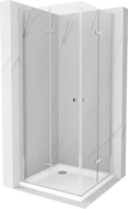 Mexen Lima Duo сгъваща душ кабина 80 x 80 см, прозрачна, хром + подов тръбопровод Flat - 856-080-080-01-02-4010