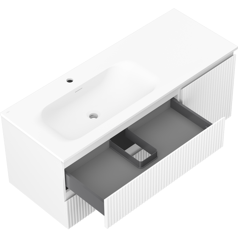 Mexen Rivel шкаф за баня 120 см с мивка Vela лява, 2S, 1D, рифелована, бяла мат - 91A23-12047-3-BBFFF01-W23L01